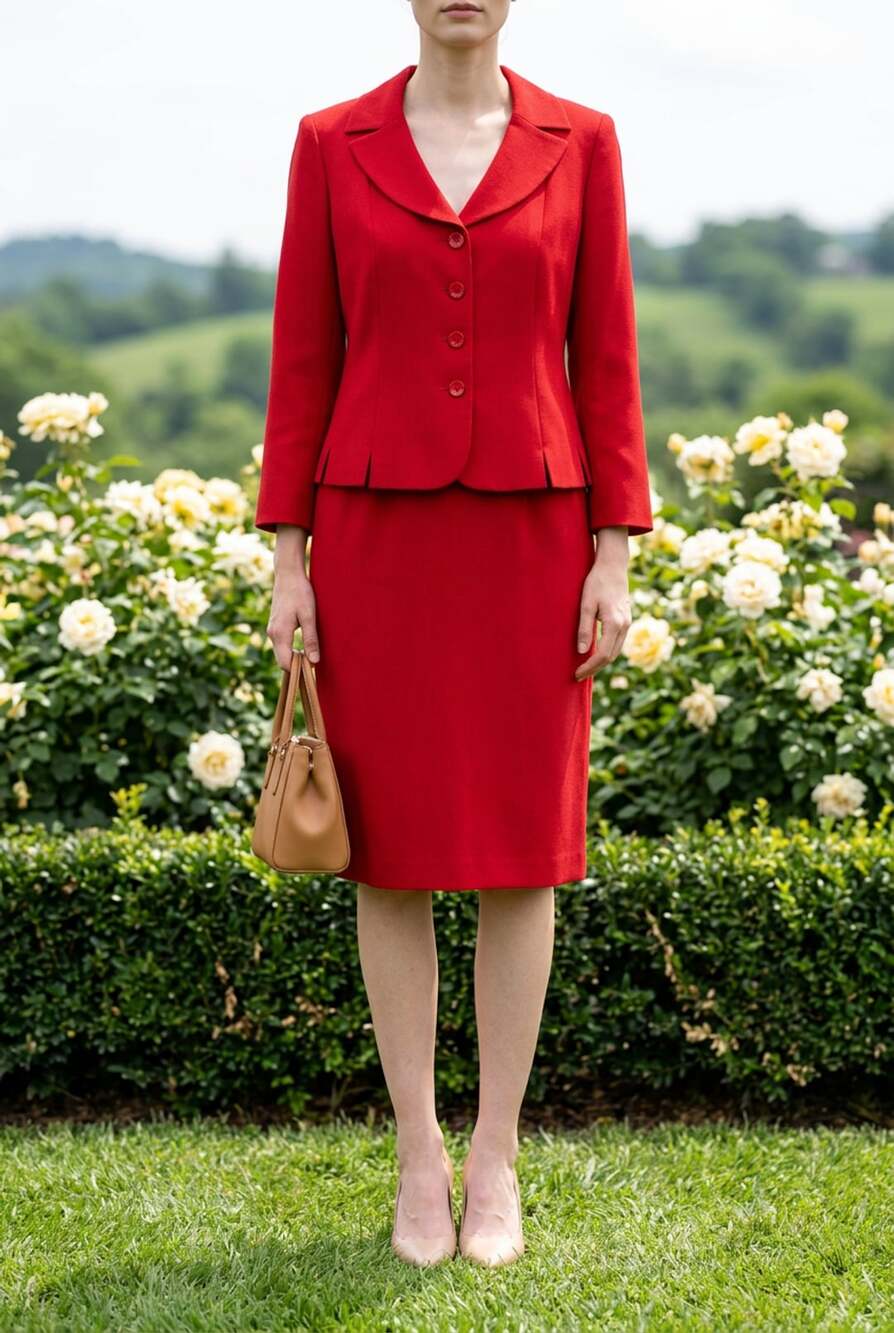 Le Suit Skirt Suit Size 20W Red Poly Shawl Collar Jacket Pencil Skirt Set